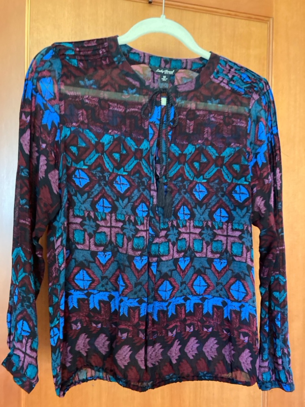 Lucky Brand Purple and Blue Geometric Long-Sleeve Blouse Size M